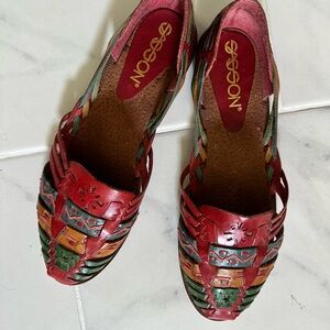 Vintage huaraches shoes, genuine leather multicolor